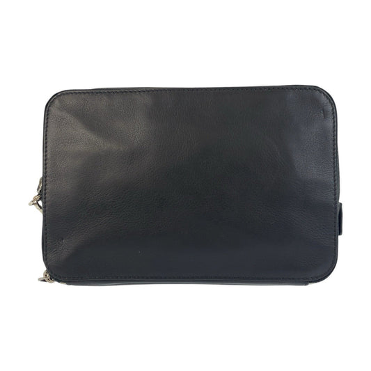 PRADA Clutch bag leather Black SilverMetal Clutch bag business bag Triangle With logo mens Used Authentic