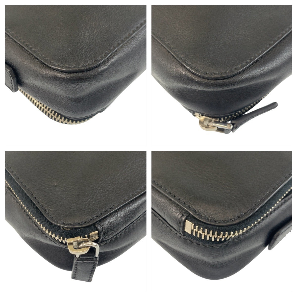PRADA Clutch bag leather Black SilverMetal Clutch bag business bag Triangle With logo mens Used Authentic