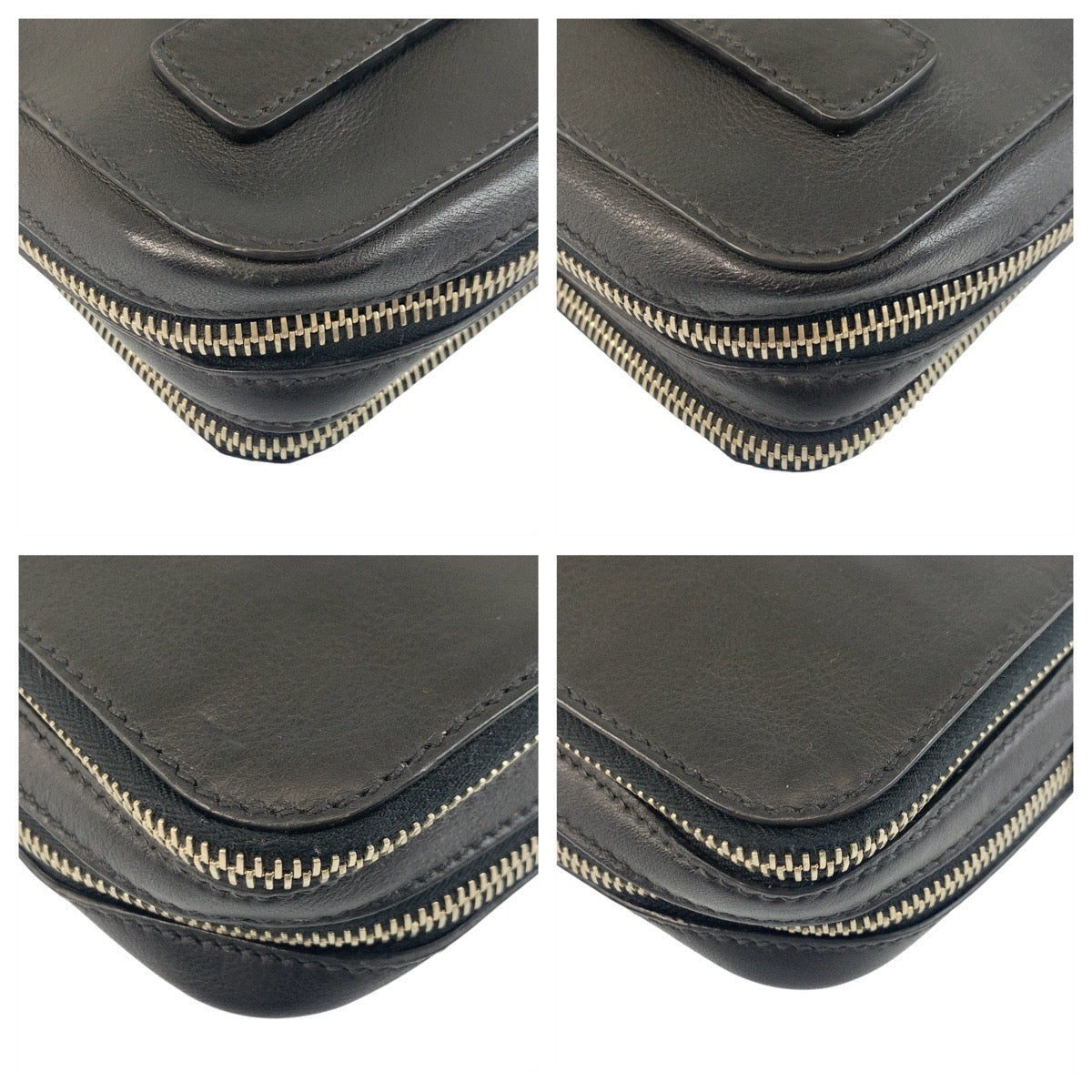 PRADA Clutch bag leather Black SilverMetal Clutch bag business bag Triangle With logo mens Used Authentic