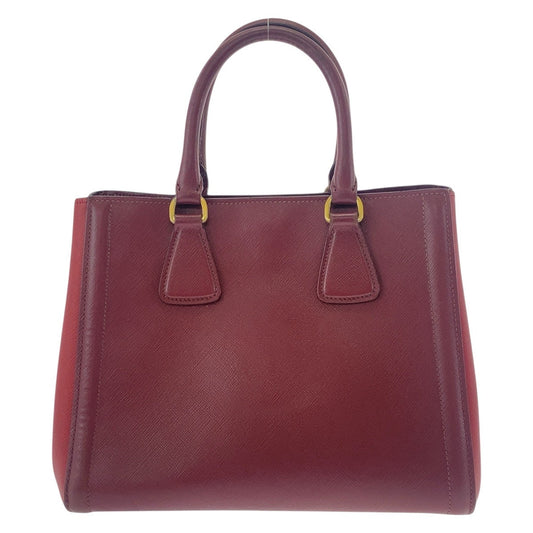 PRADA Handbag leather Red Wine Red Gold Metal Handbag Tote Bag Shoulder Bag 2WAY Safiano Triangle With logo Women Used Authentic