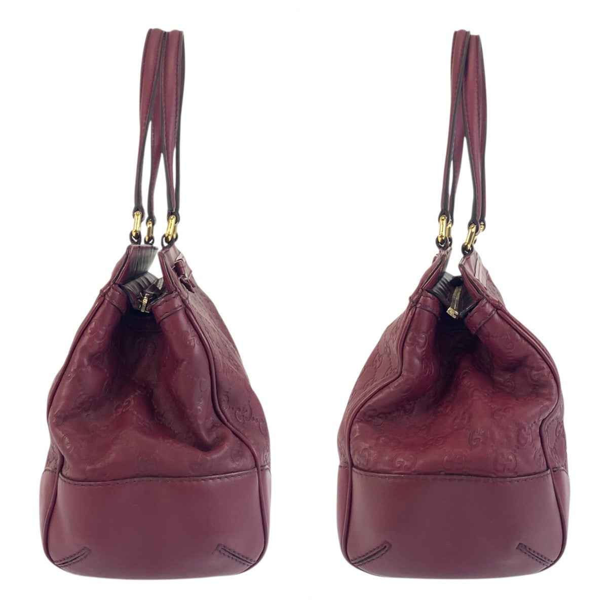 GUCCI Tote Bag 257063 leather Wine Red Gold Metal Tote Bag Shoulder Bag Guccisima Mayfair Women Used Authentic