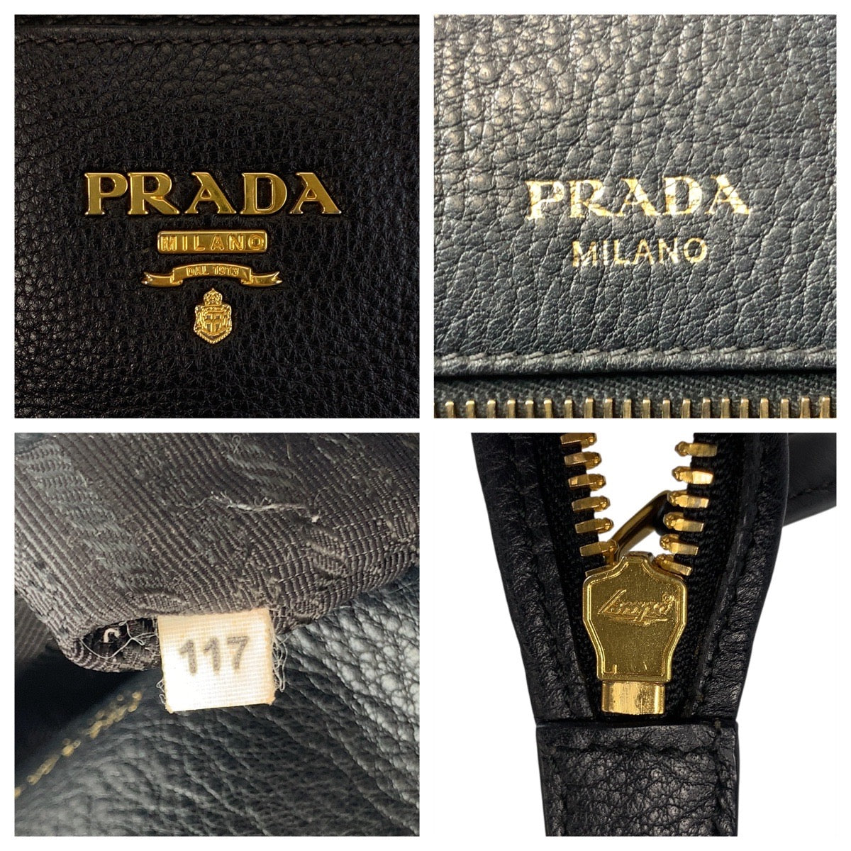PRADA Handbag leather Black GoldMetal Handbag Tote Bag Vitterodino Women Used Authentic