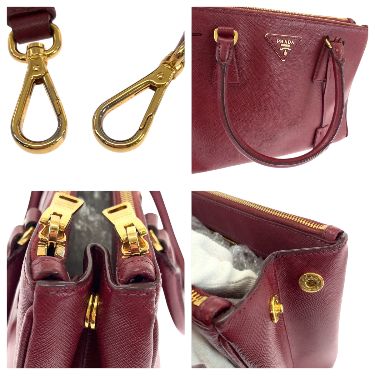 PRADA Shoulder Bag leather Bordeaux Gold Metal Safiano Galleria