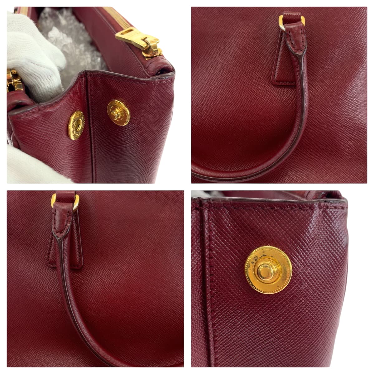 PRADA Shoulder Bag leather Bordeaux Gold Metal Safiano Galleria