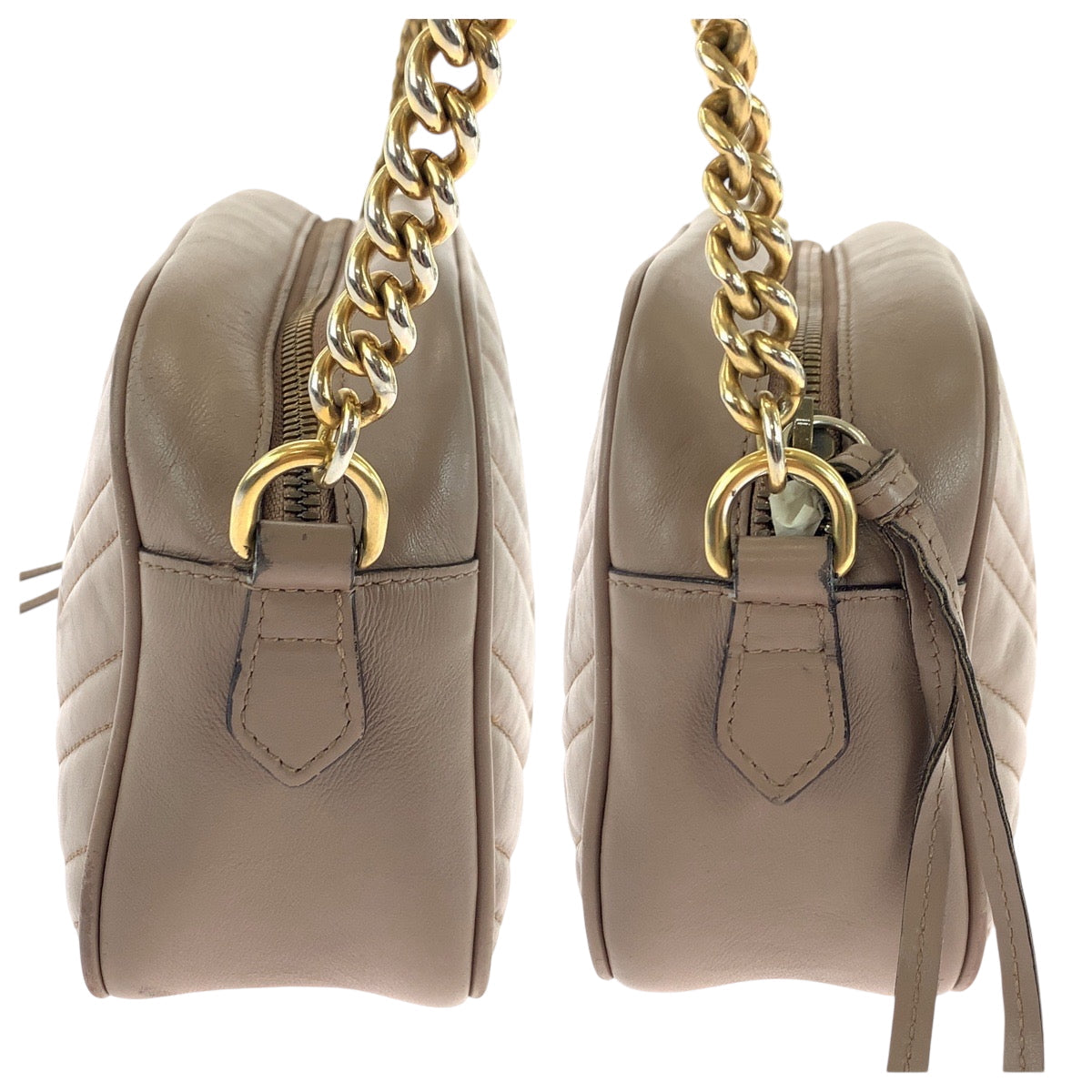 GUCCI Shoulder Bag 447632 leather Beige Gold Metal quilting GG Marmont