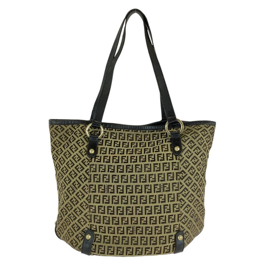 FENDI Tote Bag 8BH197 Canvas, Leather Brown Gold Metal Tote Bag Shoulder Bag Zucchino Women Used Authentic