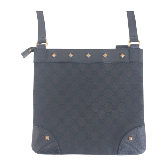 GUCCI Shoulder Bag 120893 GG canvas, leather Black GoldMetal Shoulder Bag pochette Studs Women Used Authentic
