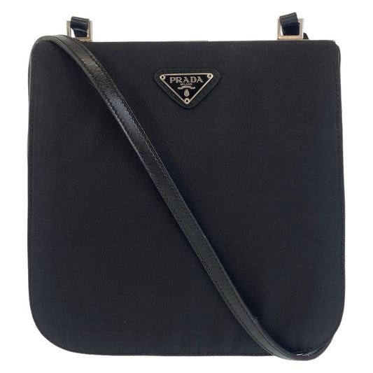 PRADA Shoulder Bag Nylon Black SilverMetal Shoulder Bag pochette Test Triangle With logo Women Used Authentic