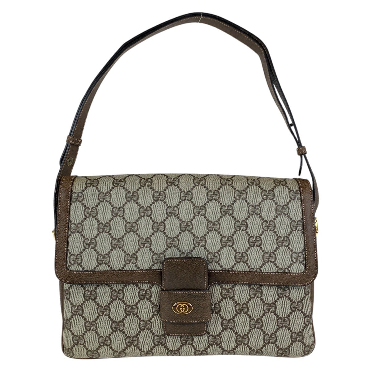 GUCCI Shoulder Bag 14 01 4084 GG Supreme canvas, leather Brown Gold Metal Shoulder Bag pochette Old Gucci Women Used Authentic