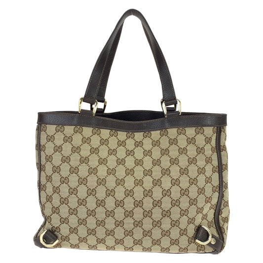 GUCCI Tote Bag 170004 GG canvas, leather Beige Brown Gold Metal Tote Bag Shoulder Bag Abbey Women Used Authentic