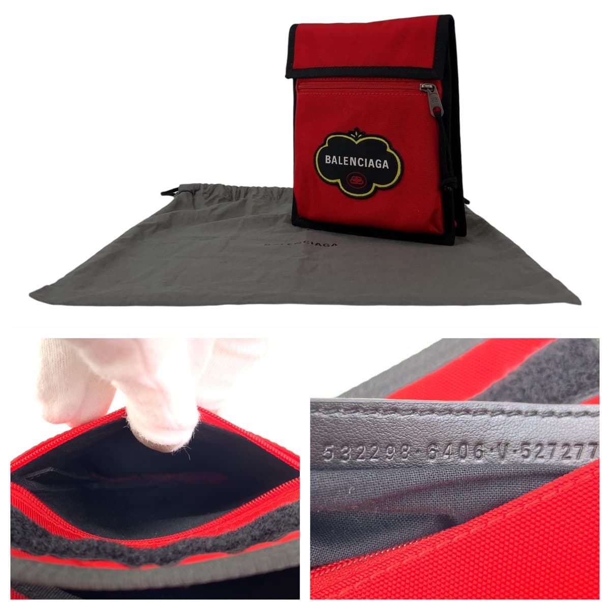 BALENCIAGA Shoulder Bag Nylon Red Silver Metal Shoulder Bag pochette Explorer BB logo mens Used Authentic