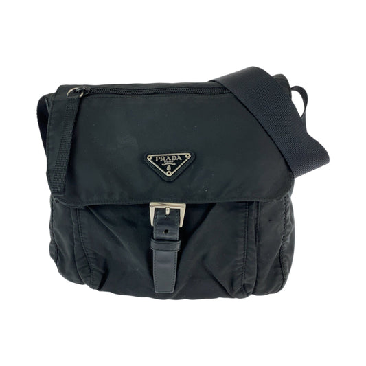 PRADA Shoulder Bag Nylon Black SilverMetal Shoulder Bag pochette Test Triangle With logo Women Used Authentic