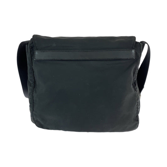 PRADA Shoulder Bag Nylon Black SilverMetal Shoulder Bag pochette Test Triangle With logo Women Used Authentic