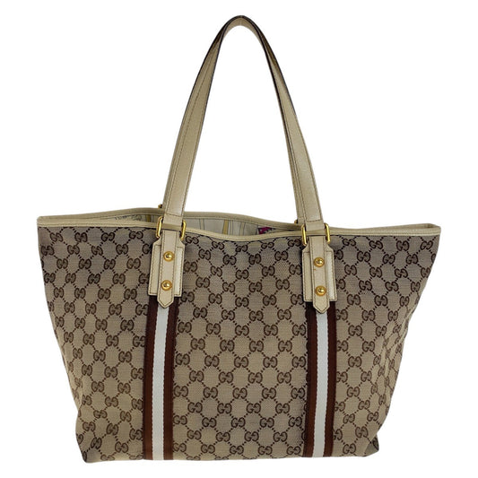 GUCCI Tote Bag 139260 GG canvas, leather Brown Gold Metal Tote Bag Shoulder Bag Shelly Line Bamboo Women Used Authentic