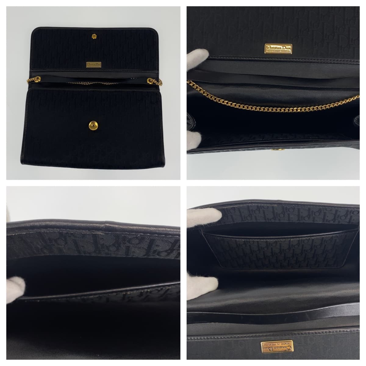 Dior Shoulder Bag canvas Black Gold Metal Trotter