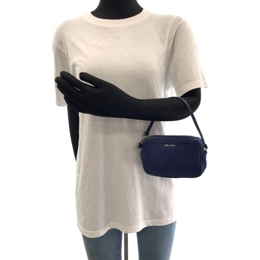 PRADA Handbag canvas Blue Silver Metal mini handbag accessory pouch Women Used Authentic