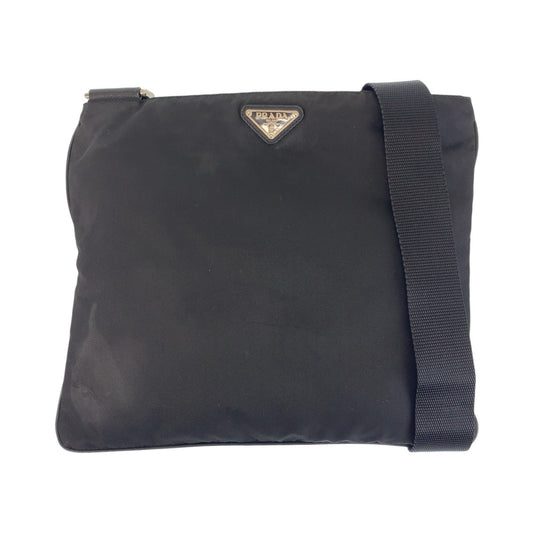 PRADA Shoulder Bag Nylon Black SilverMetal Shoulder Bag Messenger bag Testo Saffiano leather Triangle With logo mens Used Authentic