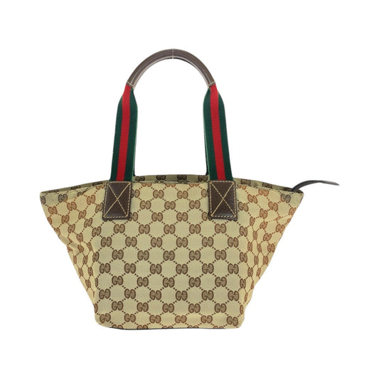GUCCI Tote Bag 131228 GG canvas, leather Brown beige Tote Bag Shoulder Bag Sherry line Women Used Authentic