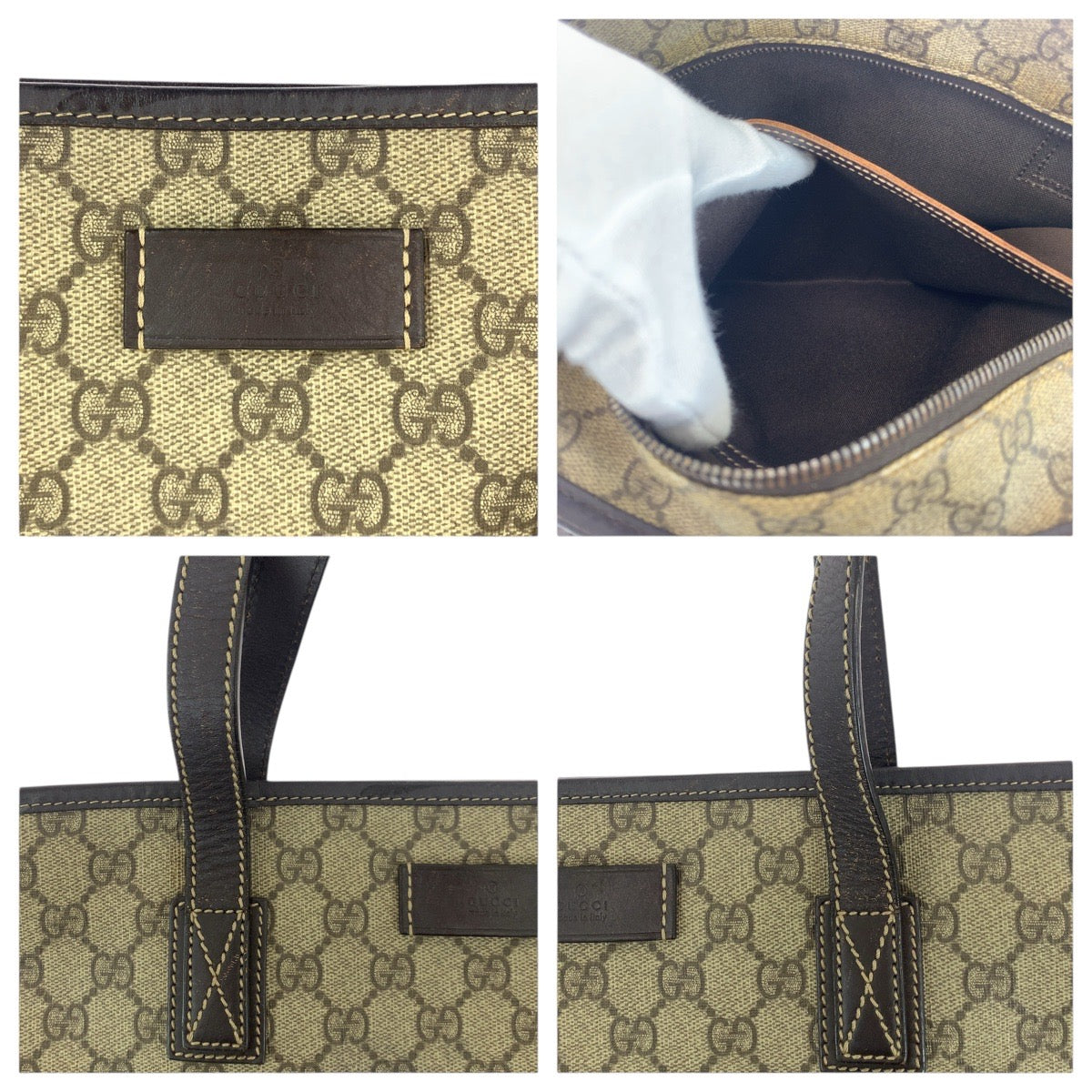 GUCCI Tote Bag 211138 GG Supreme canvas, leather Brown Silver Metal Tote Bag handbag Women Used Authentic