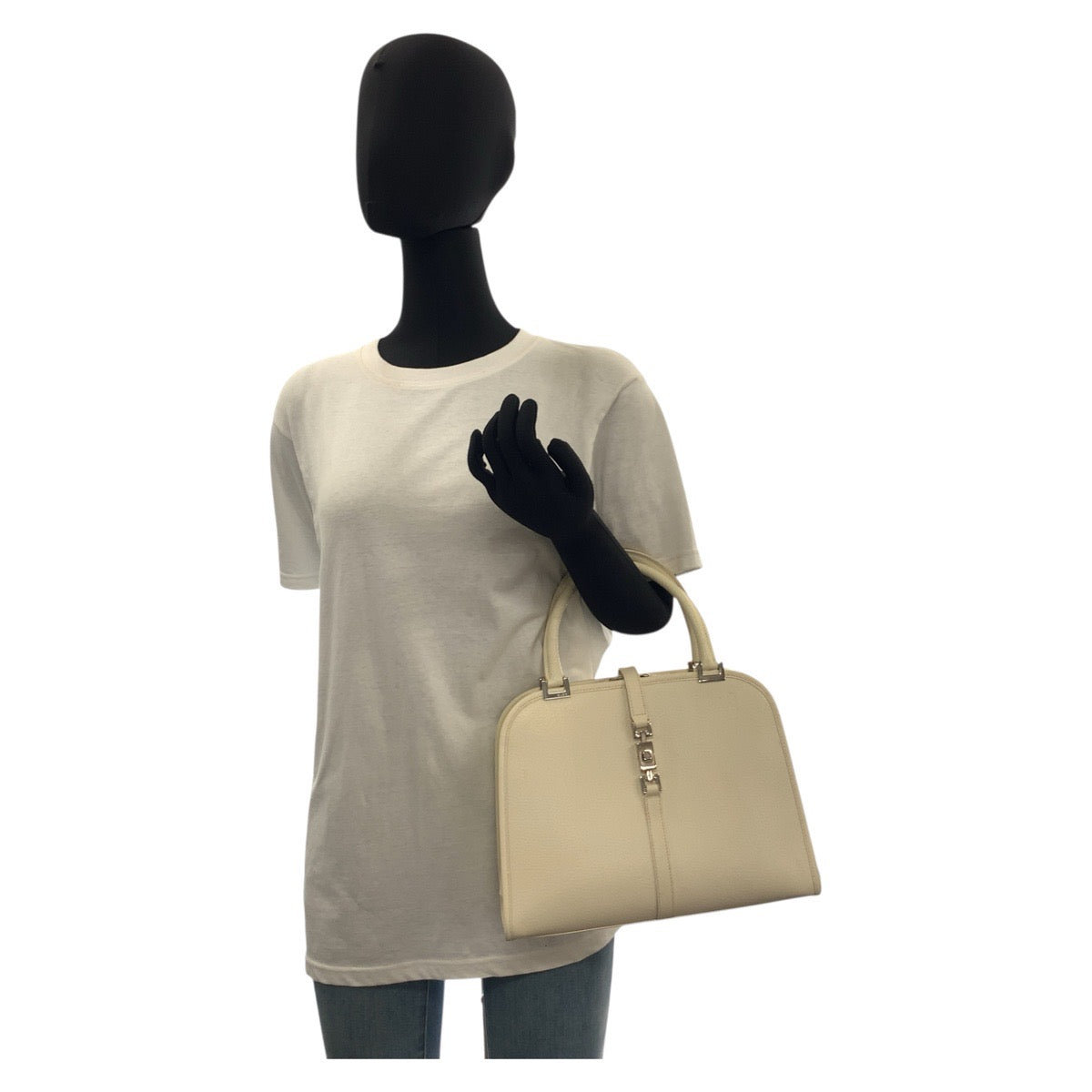 GUCCI Handbag 002 1071 leather White SilverMetal Jackie Women Used Authentic