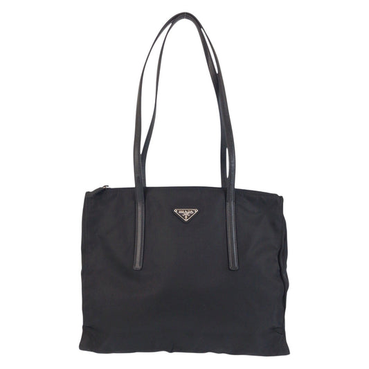 PRADA Shoulder Bag Nylon Black SilverMetal Shoulder Bag Tote Bag Test Triangle With logo Women Used Authentic