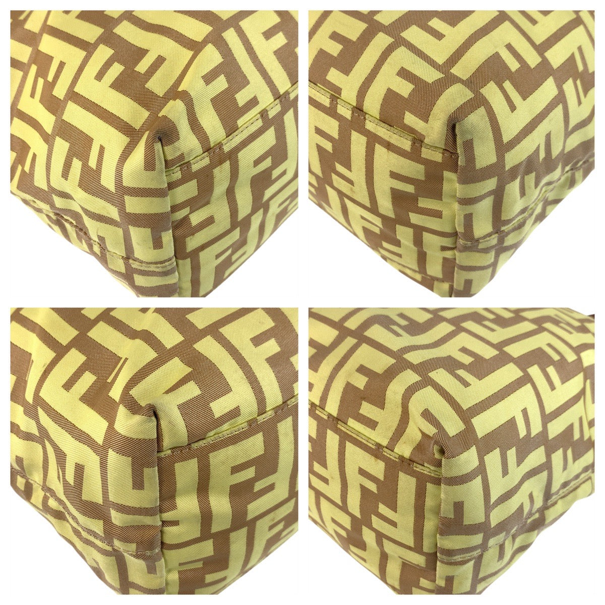 FENDI Tote Bag 8BH198 Nylon, Leather Yellow brown Tote Bag Shoulder Bag Zucca Women Used Authentic