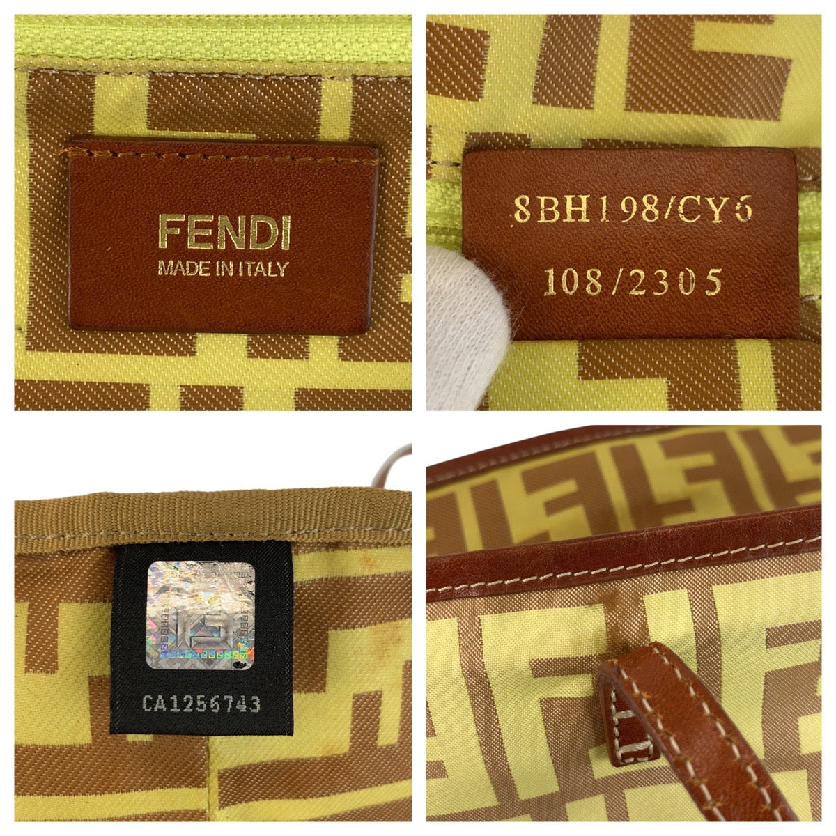 FENDI Tote Bag 8BH198 Nylon, Leather Yellow brown Tote Bag Shoulder Bag Zucca Women Used Authentic