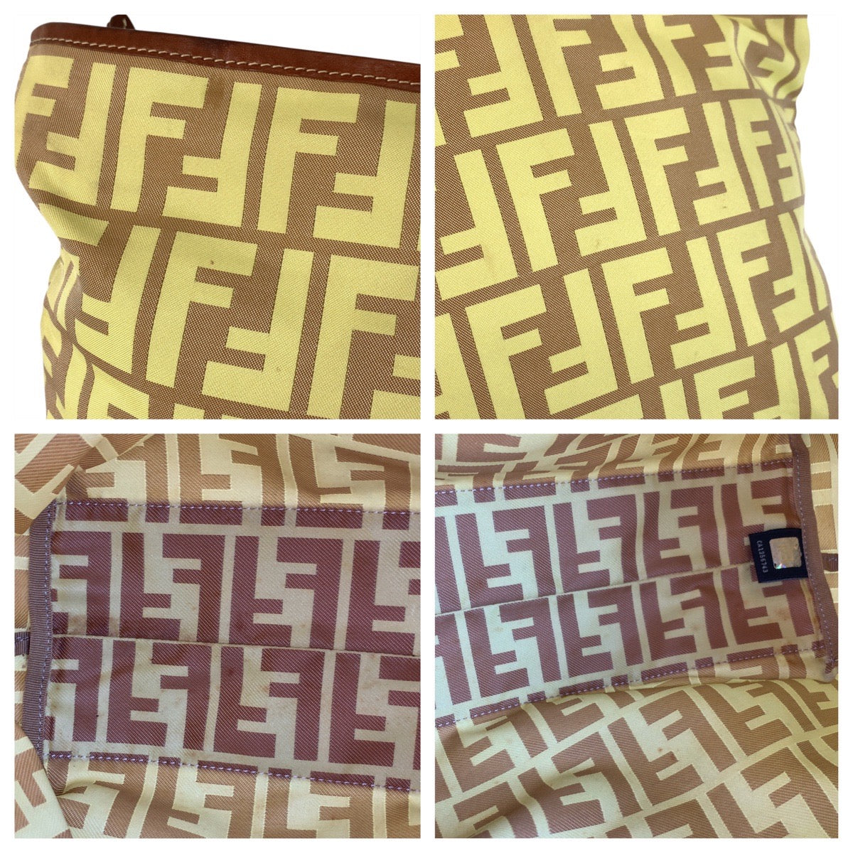 FENDI Tote Bag 8BH198 Nylon, Leather Yellow brown Tote Bag Shoulder Bag Zucca Women Used Authentic