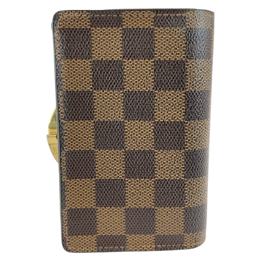 LOUIS VUITTON Bifold Wallet N61674 PVC Brown Gold Metal Purse Folding Wallet Compact Wallet Damier Ebene Portefeuille Viennoiserie Women Used Authentic