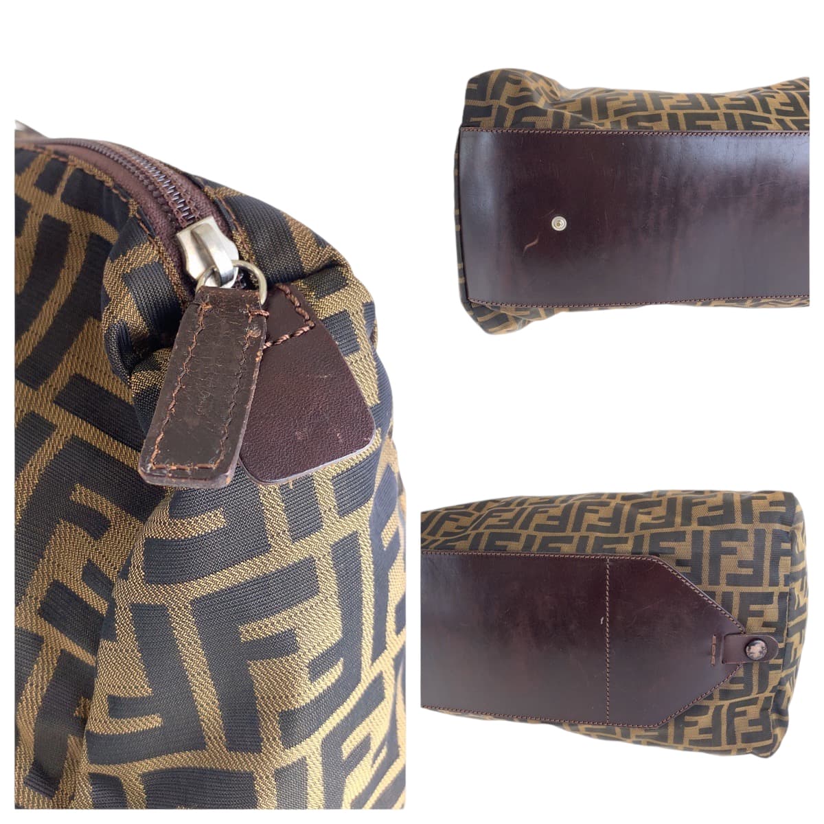 FENDI Boston Duffel bag 15418 0 009 canvas Brown Silver Metal Boston Duffel bag unisex Zucca Women Used Authentic