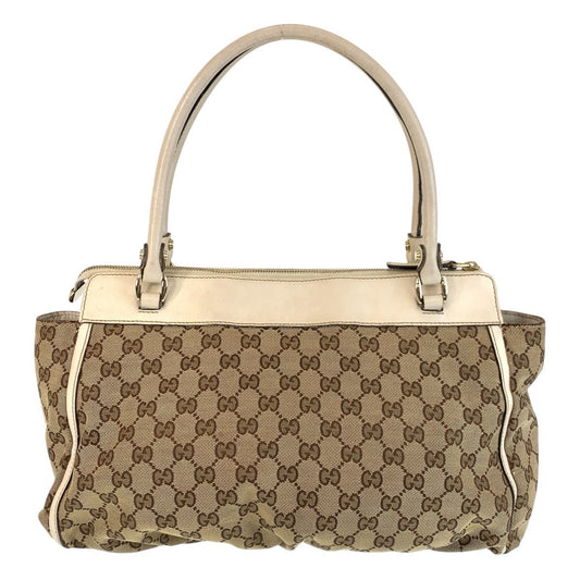 GUCCI Tote Bag 189831 GG canvas Beige White Gold Metal