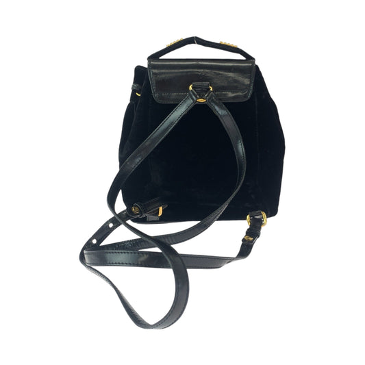 LOEWE Backpack Patent Leather, Suede Black Gold Metal Backpack Backpack Velazquez logo Women Used Authentic