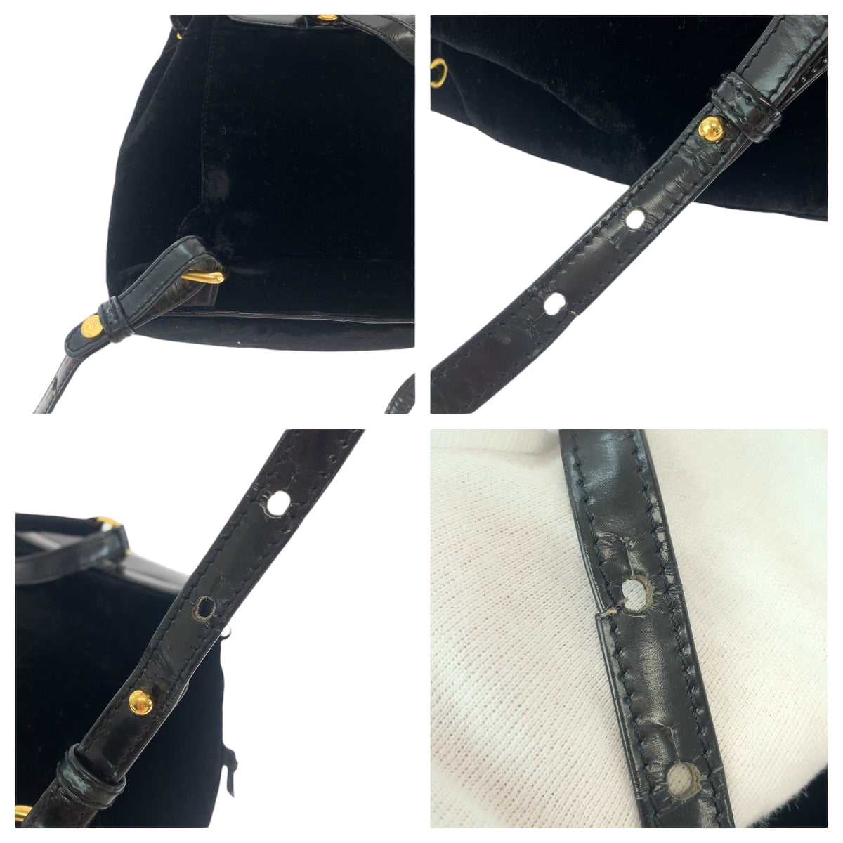 LOEWE Backpack Patent Leather, Suede Black Gold Metal Backpack Backpack Velazquez logo Women Used Authentic
