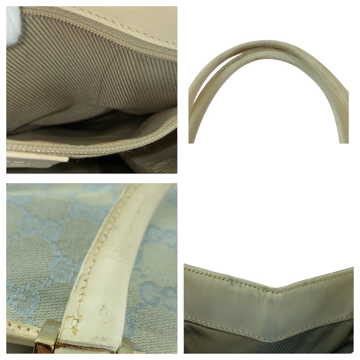 GUCCI Tote Bag 002 5065 GG canvas, leather Light blue Handbag Jackie Women Used Authentic