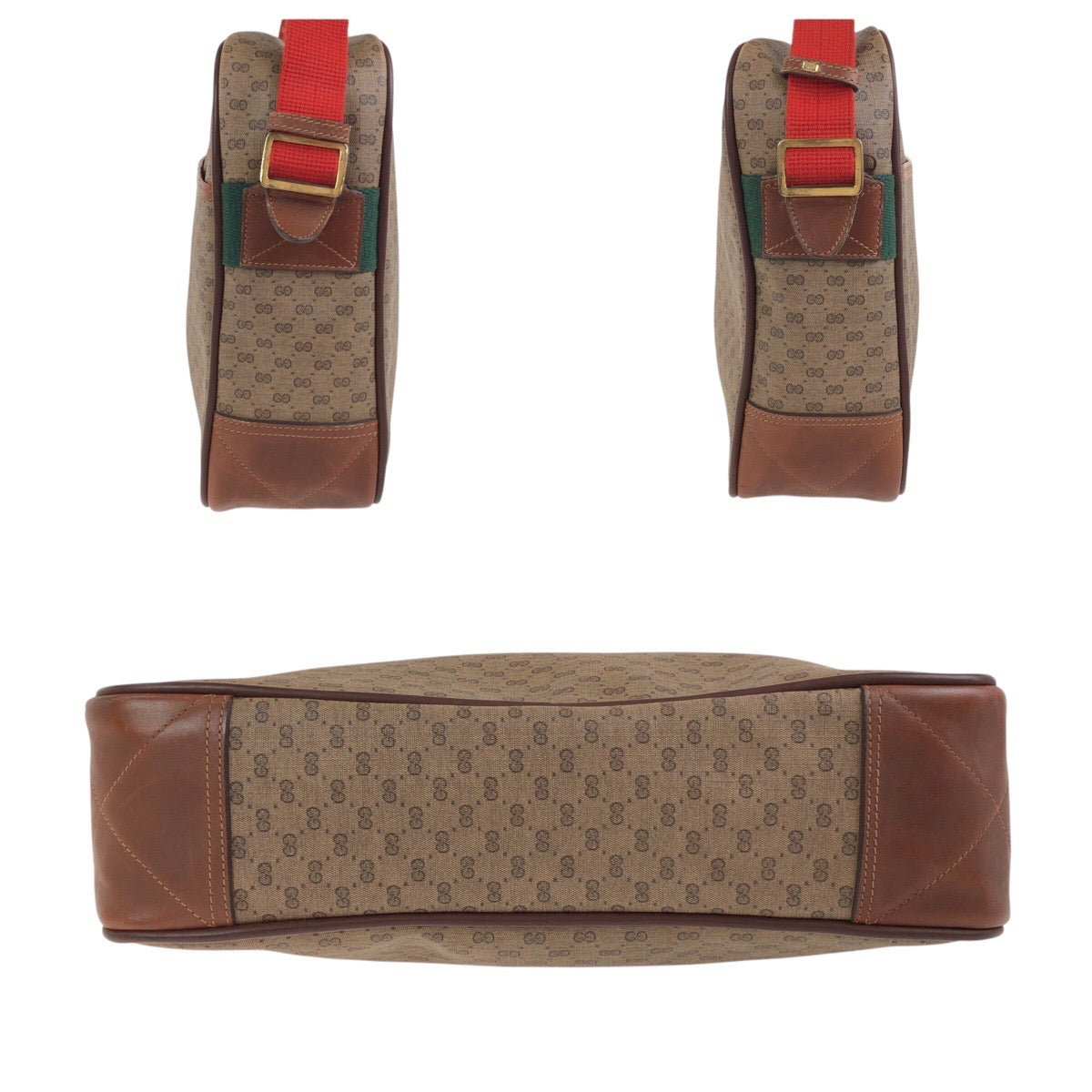 GUCCI Shoulder Bag 019 39 0107 PVC Brown Gold Metal Crossbody Shoulder Bag Unisex Old Gucci Shelly Line mens Used Authentic