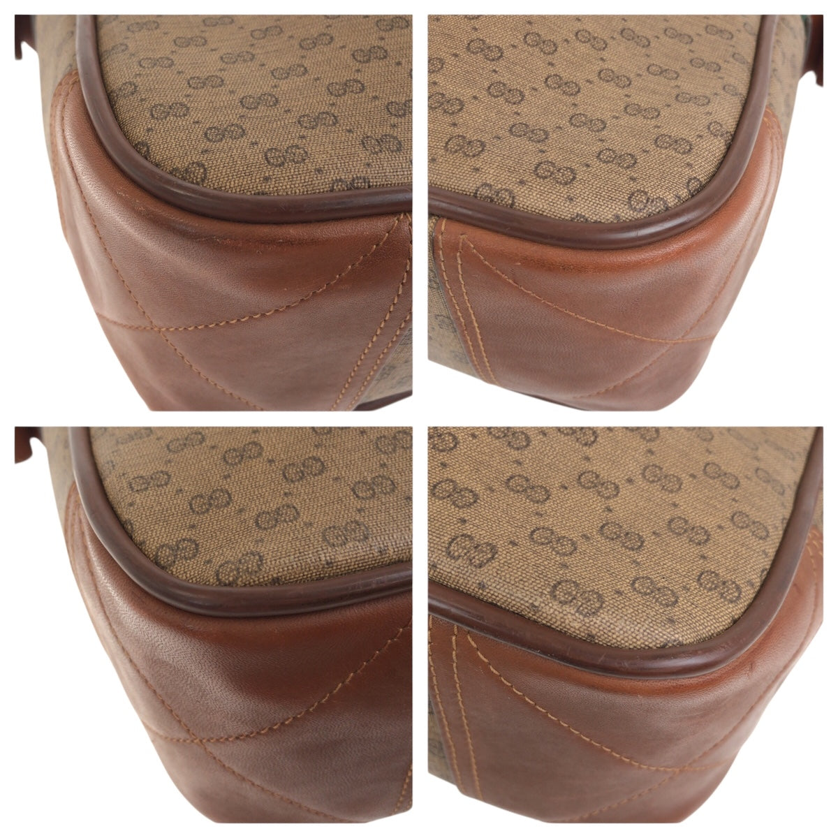GUCCI Shoulder Bag 019 39 0107 PVC Brown Gold Metal Crossbody Shoulder Bag Unisex Old Gucci Shelly Line mens Used Authentic