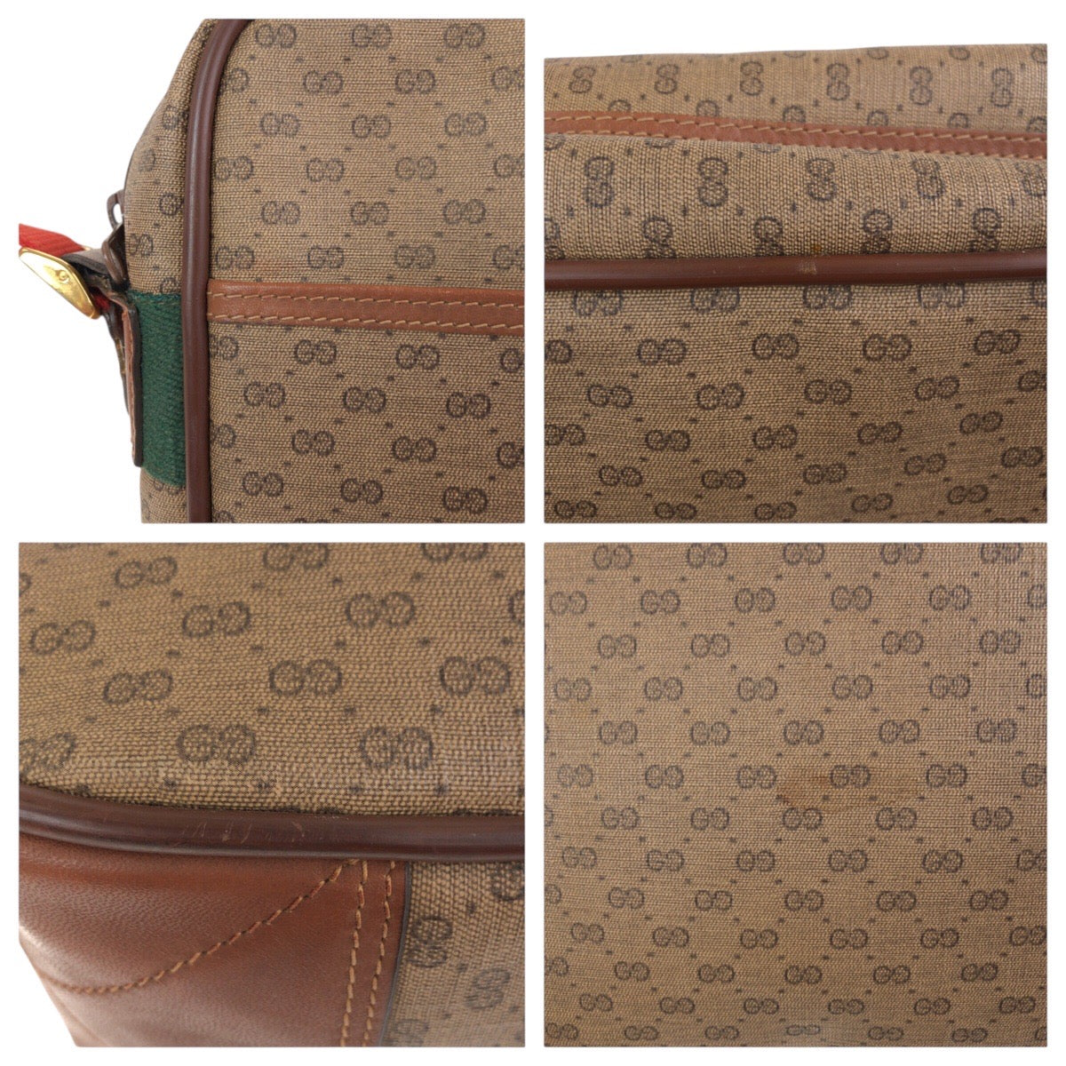 GUCCI Shoulder Bag 019 39 0107 PVC Brown Gold Metal Crossbody Shoulder Bag Unisex Old Gucci Shelly Line mens Used Authentic