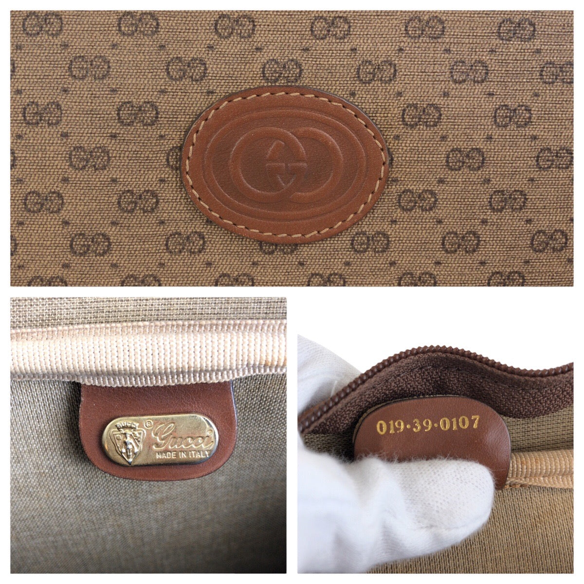 GUCCI Shoulder Bag 019 39 0107 PVC Brown Gold Metal Crossbody Shoulder Bag Unisex Old Gucci Shelly Line mens Used Authentic
