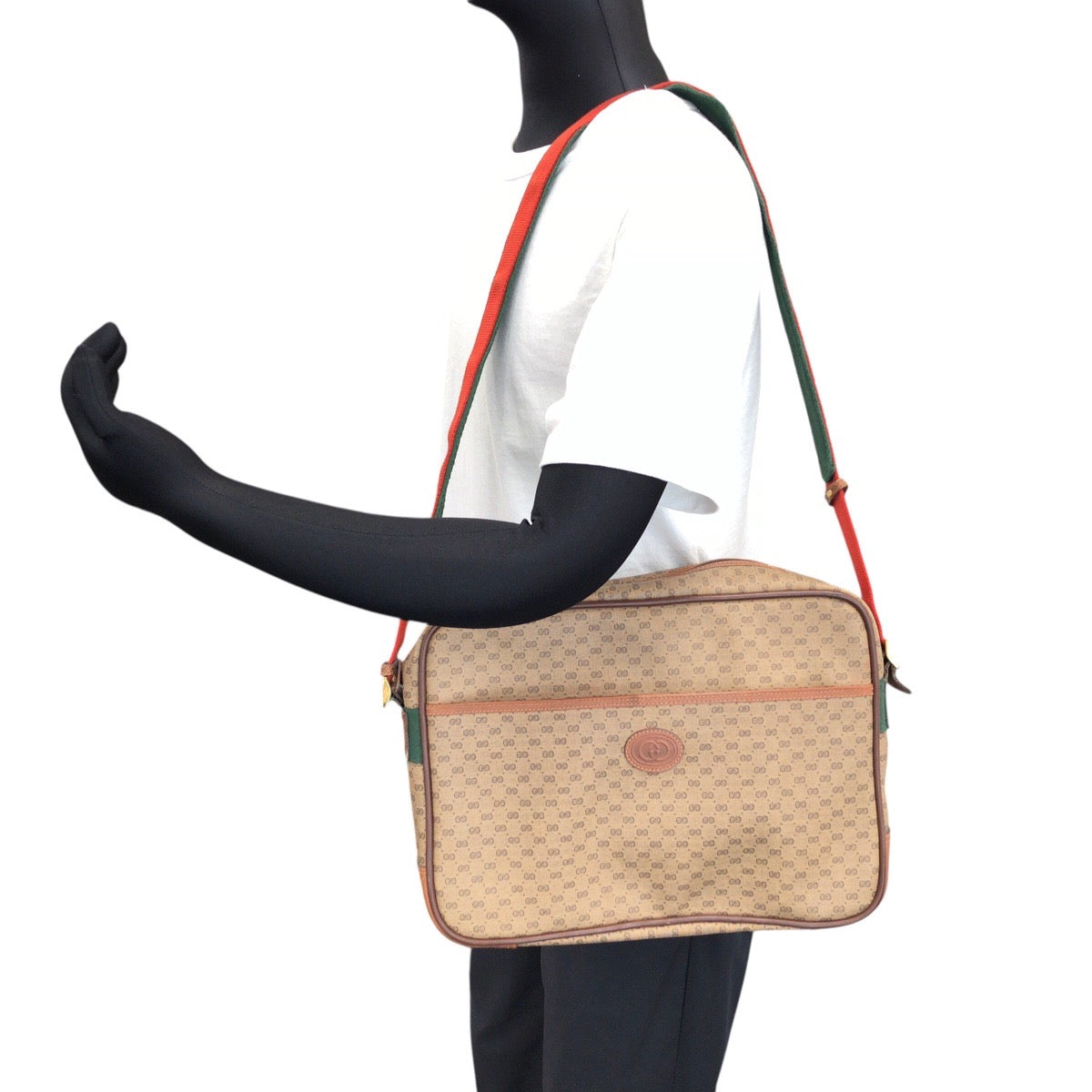 GUCCI Shoulder Bag 019 39 0107 PVC Brown Gold Metal Crossbody Shoulder Bag Unisex Old Gucci Shelly Line mens Used Authentic