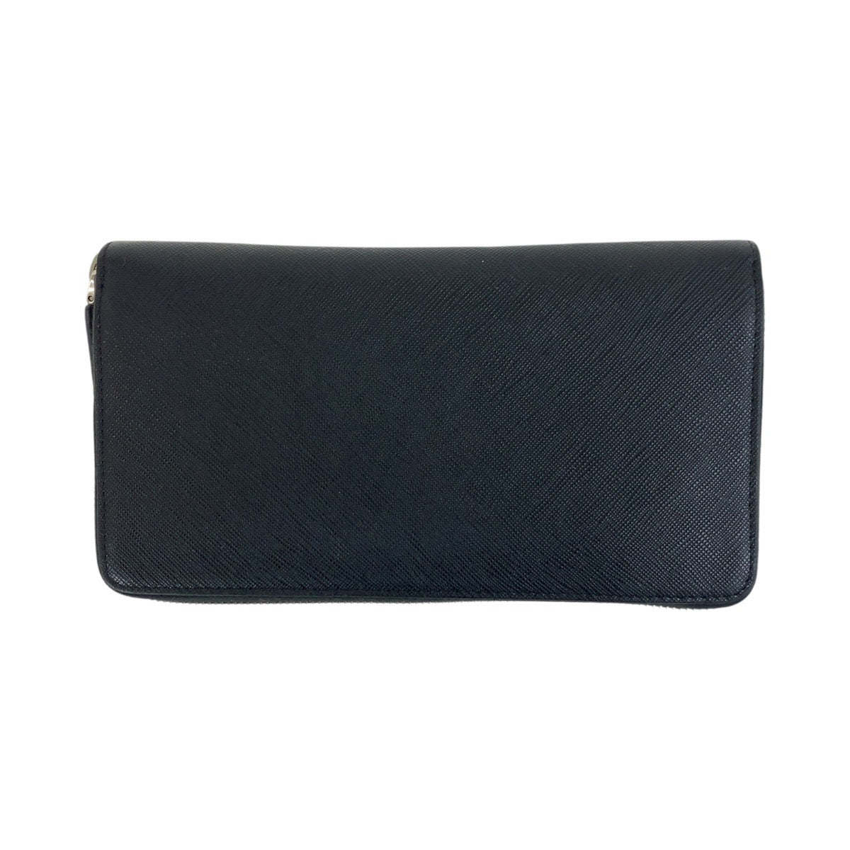 PRADA Long Wallet Purse leather Black SilverMetal Long Wallet Purse Zip Around Safiano Triangle With logo mens Used Authentic