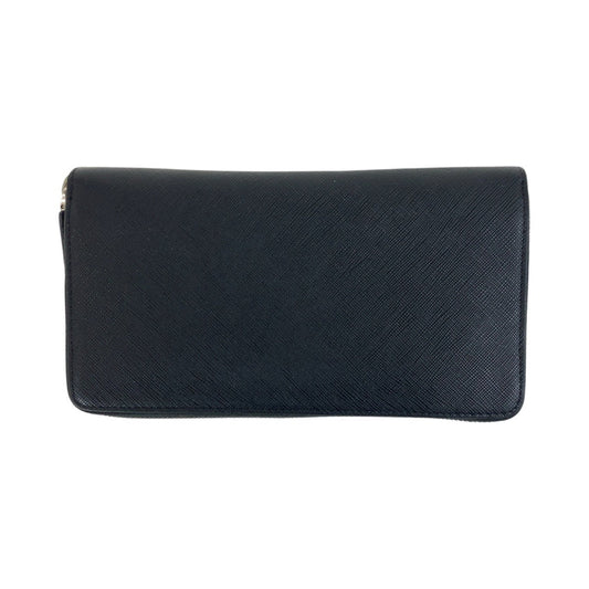 PRADA Long Wallet Purse leather Black SilverMetal Long Wallet Purse Zip Around Safiano Triangle With logo mens Used Authentic