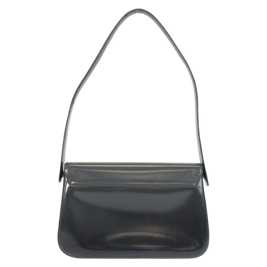 PRADA Shoulder Bag enamel Black SilverMetal Shoulder Bag handbag Women Used Authentic