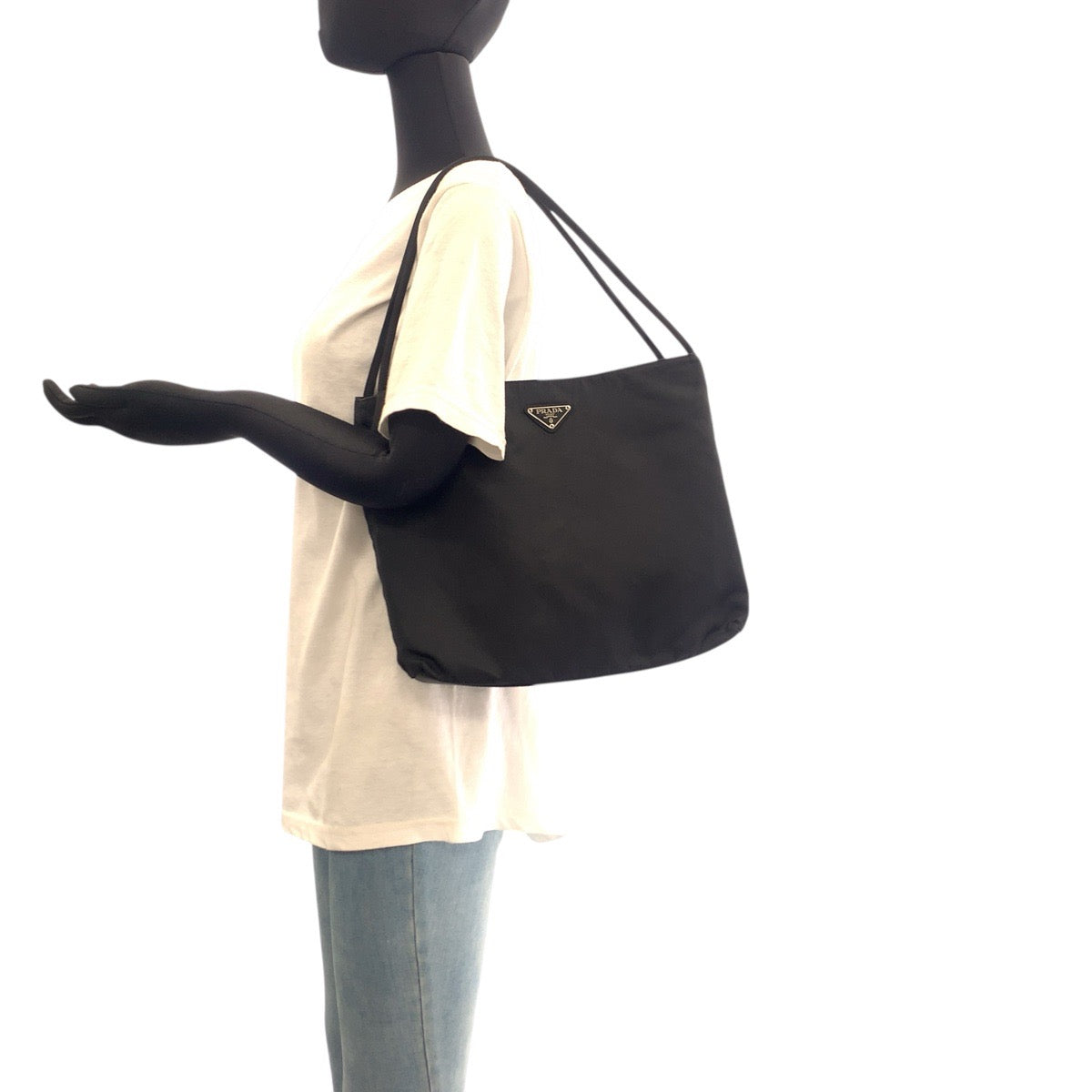 PRADA Tote Bag Nylon black Tote Bag Shoulder Bag Test Triangle With logo Women Used Authentic