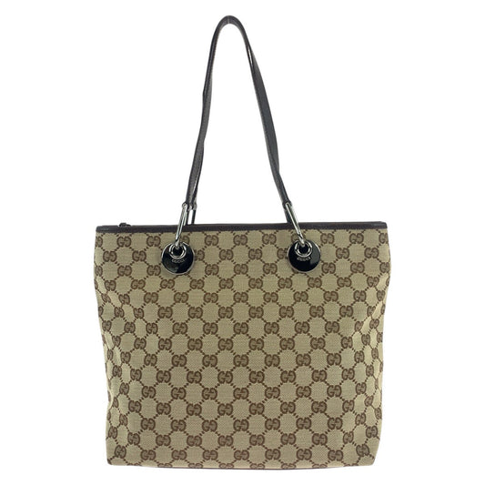 GUCCI Tote Bag 139552 GG canvas, leather Brown Silver Metal Tote Bag Shoulder Bag Women Used Authentic