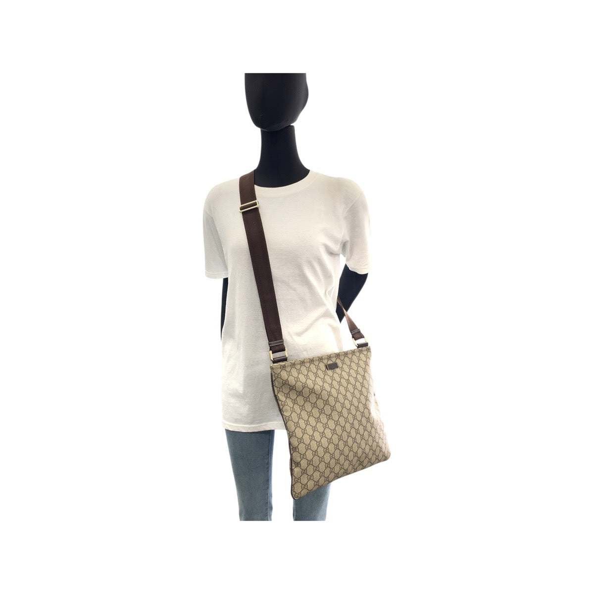 GUCCI Shoulder Bag 201446 GG Supreme canvas, leather Beige Brown Gold Metal Shoulder Bag Messenger bag Women Used Authentic