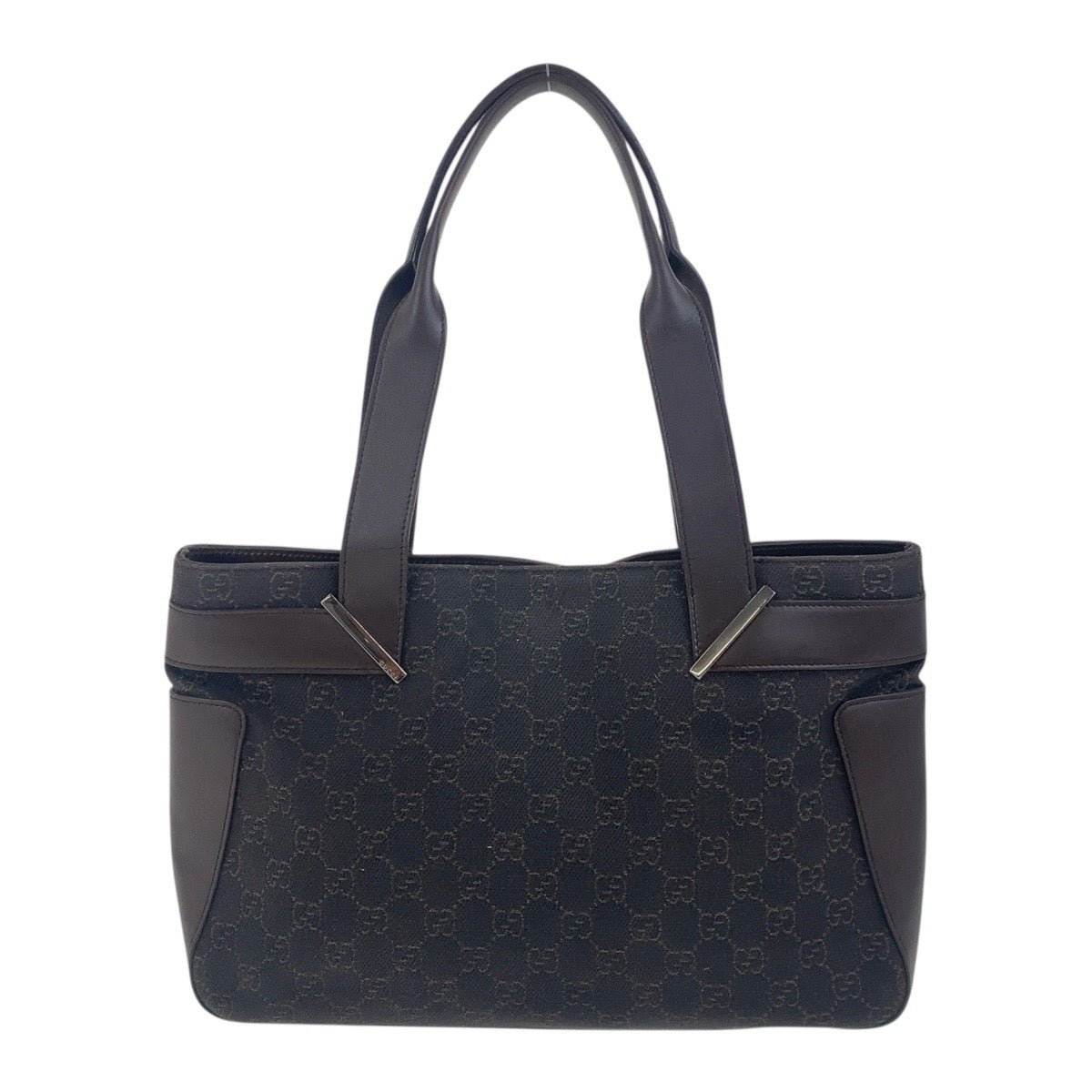 GUCCI Tote Bag 73983 GG canvas Brown Silver Metal Tote Bag Shoulder Bag Women Used Authentic