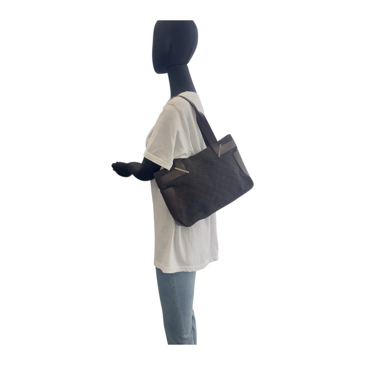 GUCCI Tote Bag 73983 GG canvas Brown Silver Metal Tote Bag Shoulder Bag Women Used Authentic