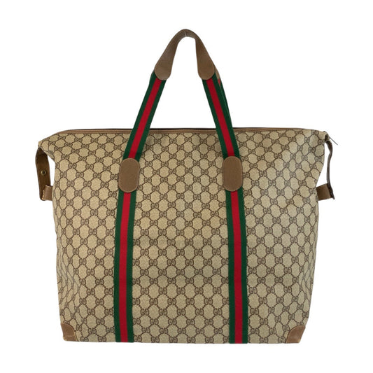 GUCCI Tote Bag 89 19 012 GG Supreme canvas, leather Brown beige Tote Bag Shoulder Bag Sherry Line Old Gucci Women Used Authentic