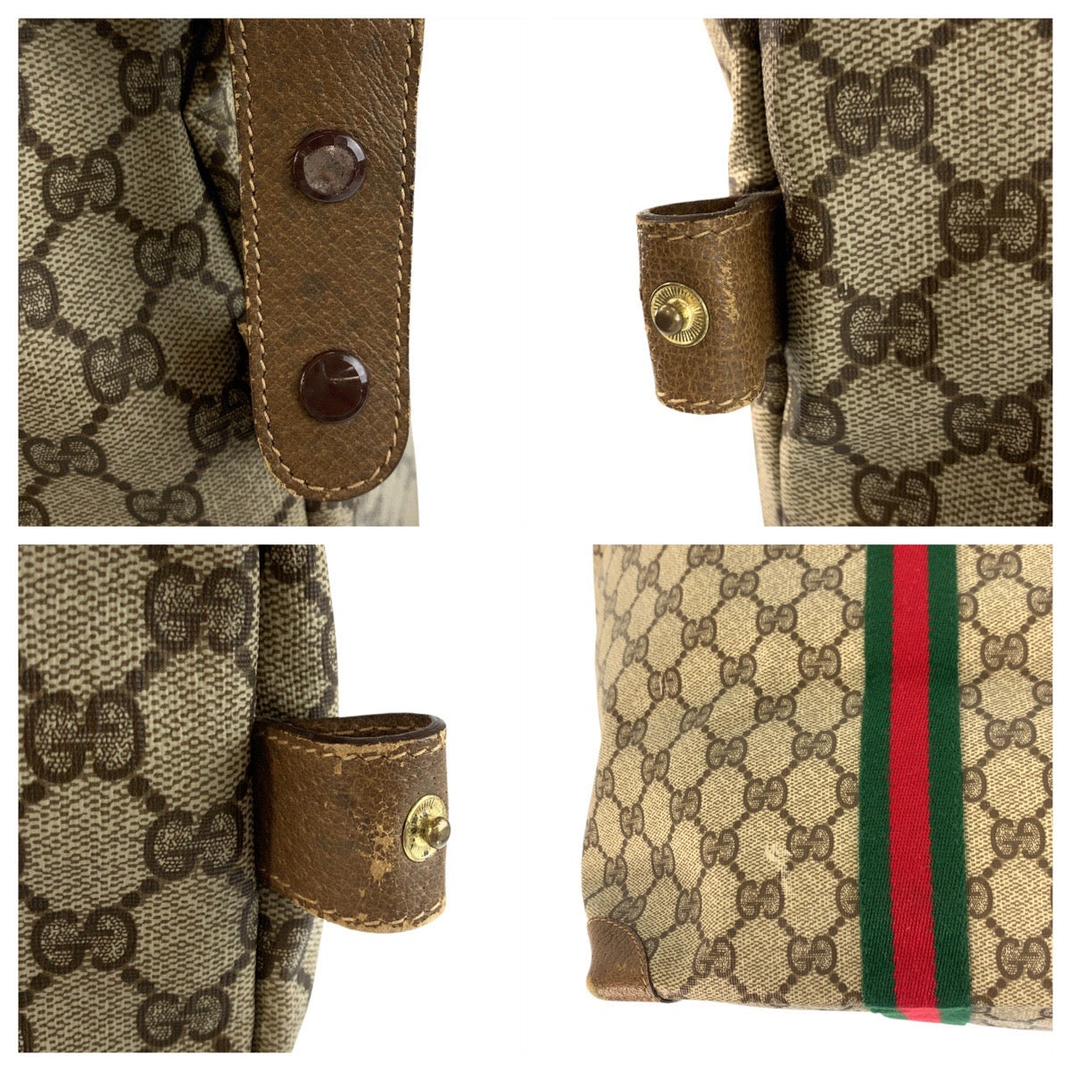 GUCCI Tote Bag 89 19 012 GG Supreme canvas, leather Brown beige Tote Bag Shoulder Bag Sherry Line Old Gucci Women Used Authentic