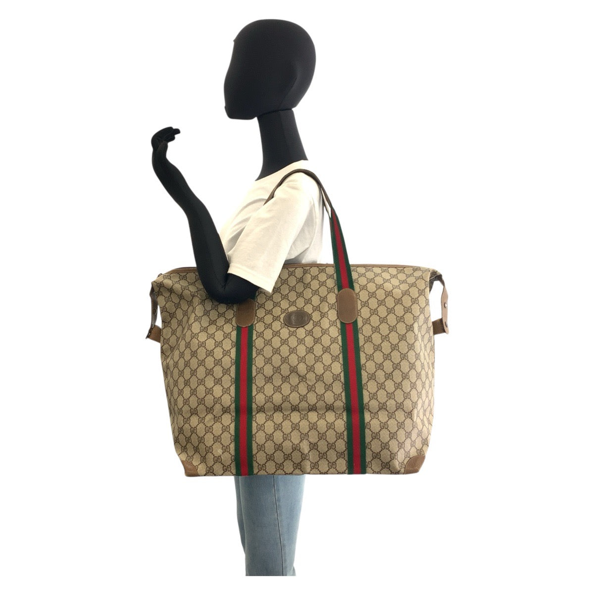 GUCCI Tote Bag 89 19 012 GG Supreme canvas, leather Brown beige Tote Bag Shoulder Bag Sherry Line Old Gucci Women Used Authentic